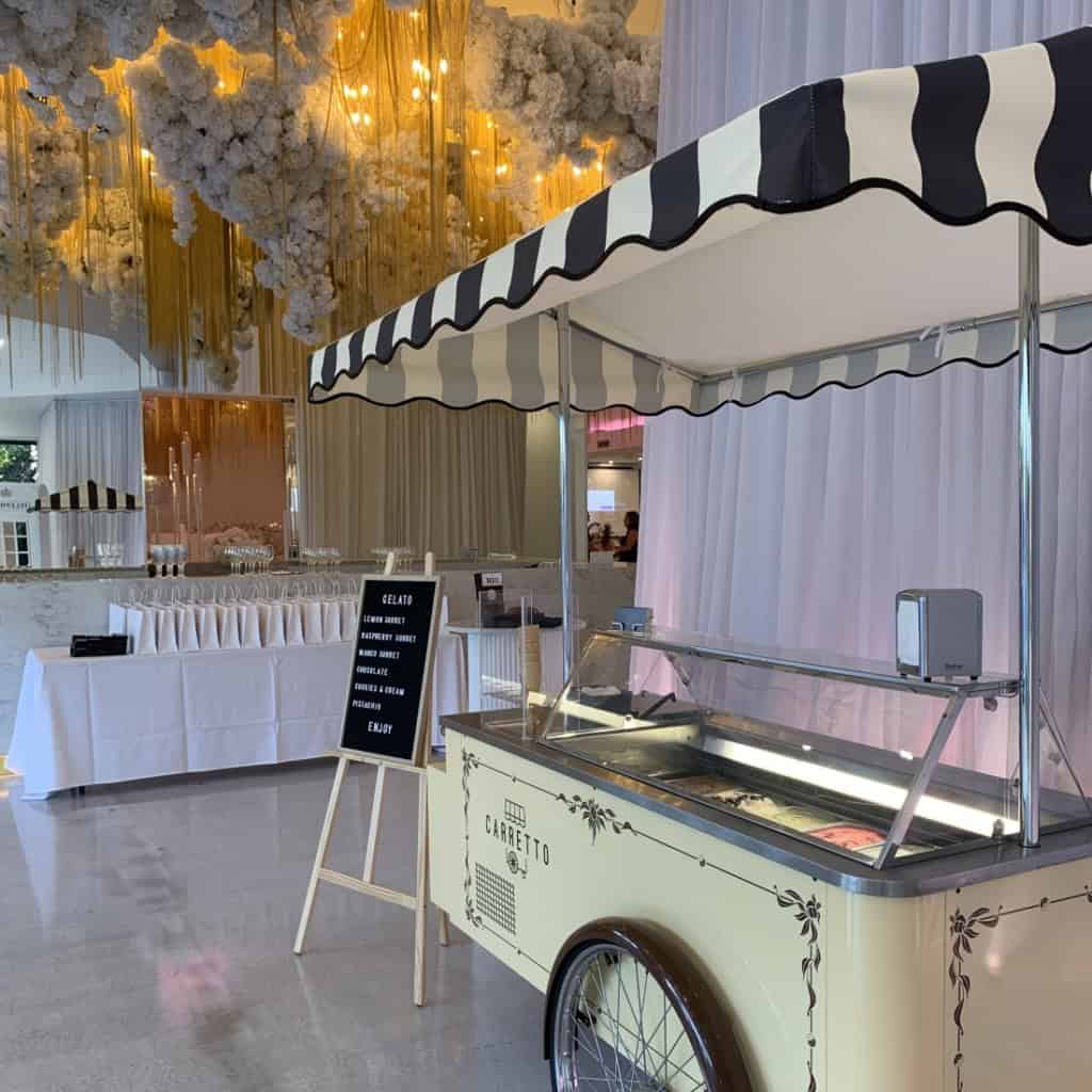 Carretto gelato cart setup at Fior wedding showcase, Parkville