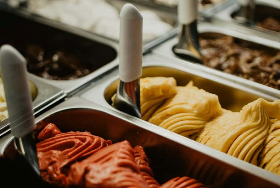 many gelato sorbet flavours served from carretto cart